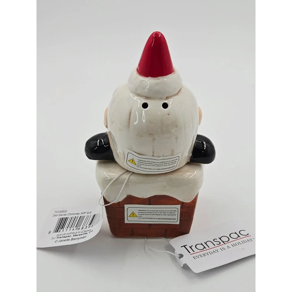 Transpac Santa in Chimney Magnetic Ceramic Salt and Pepper Shaker Set TC02622